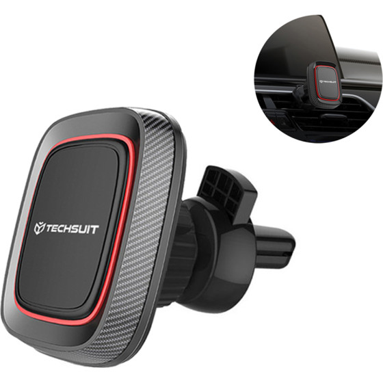 Techsuit - Car Holder Maggrip (S5) - Secure Magnetic Grip For Air Vent, Rotation Angle 360�, With Metal Plates - Black/Red