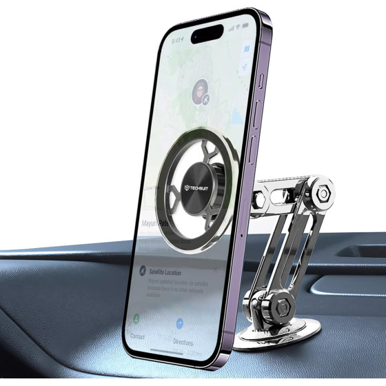 Techsuit - Premium Car Holder Titanmagx (S14) - For Dashboard/Desk, Magsafe Compatible, 360� Rotation, 3M Adhesive - Gray