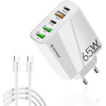 Techsuit - Premium Wall Charger Pentaxpower - Type-C Cable Included, 3x Usb Qc 3.0, 2x Type-C Pd 20W, 65W, 1m - White - (CHC2)