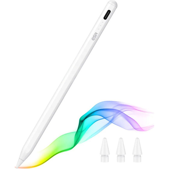 ESR - Stylus Pen (6C00107) - For iPad, Magnetic Attachment, Bluetooth, Type-C, Palm Rejection, Tilt Sensitivity - White
