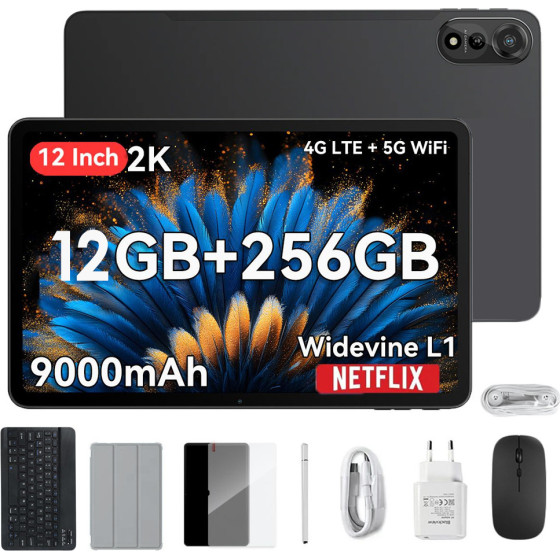 BlackView OCTA-Core Tablet 12' (12GB+256GB) Mega 2 Set 4G Android 15 Grey - (MEGA2-SET-GR)