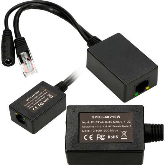EXTRALINK 1 Port | Poe Inverter | Input 1x 1000Mb/s RJ45/Jack 10-30V, Output 48V - (EX.14671)