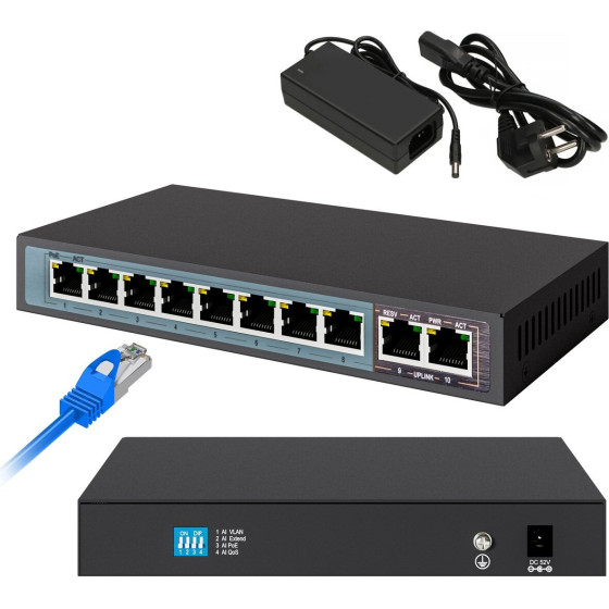 EXTRALINK Ceres | Poe Switch | 8x 100Mb/s PoE/PoE+, 2x RJ45 Uplink 100Mb/s, 96W - (EX.3906)