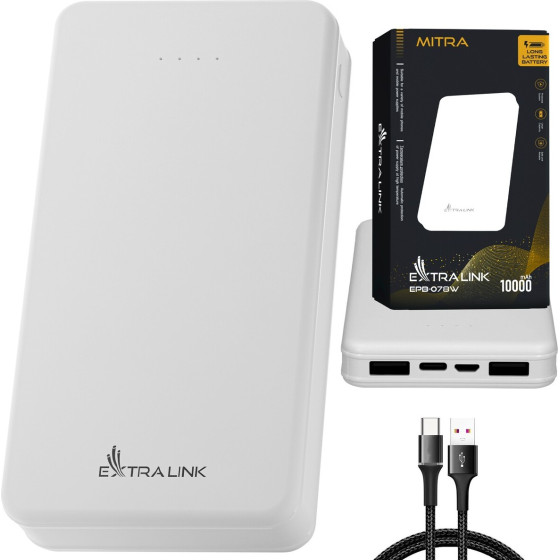 EXTRALINK EPB-078W 10000mAh White | Powerbank | Power bank, USB-C - (EX.19577)
