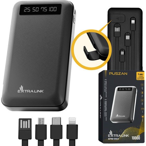 EXTRALINK EPB-083 10000mAh Black | Powerbank | Power bank, USB-C - (EX.19607)