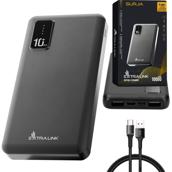 EXTRALINK EPB-098B 10000mAh Black | Powerbank | Power bank, USB-C - (EX.19621)