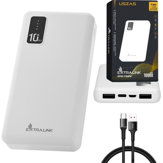 EXTRALINK EPB-098W 10000mAh White | Powerbank | Power bank, USB-C - (EX.19638)