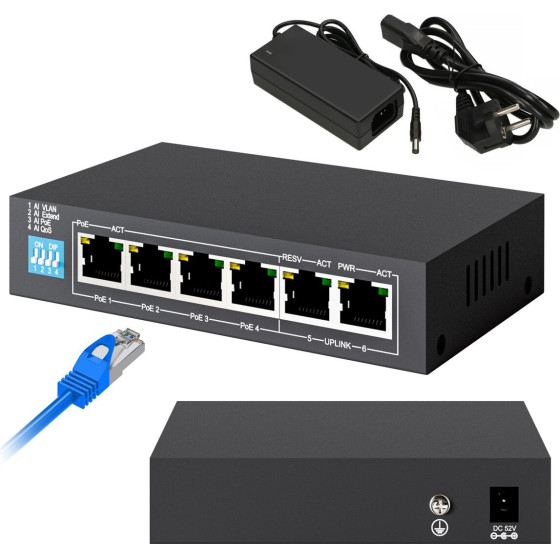 EXTRALINK Euros V2 | Poe Switch | 4x 100Mb/s PoE/PoE+, 2x RJ45 Uplink 100Mb/s, 60W - (EX.14831)
