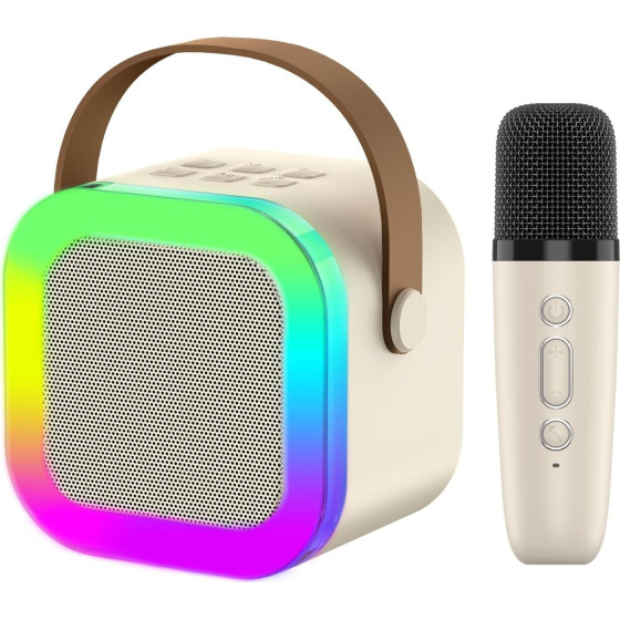 EXTRALINK Kids Mini Karaoke Led Speaker 1x Mic White | Karaoke Set | speaker, 1x microphone, Bluetooth, AUX, Sd Card slot, Rgb Lighting - (EX.35168)