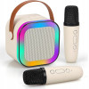 EXTRALINK Kids Mini Karaoke Led Speaker 2x Mic White | Karaoke Set | speaker, 2x microphone, Bluetooth, AUX, Sd Card slot, Rgb Lighting - (EX.35175)