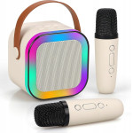 EXTRALINK Kids Mini Karaoke Led Speaker 2x Mic White | Karaoke Set | speaker, 2x microphone, Bluetooth, AUX, Sd Card slot, Rgb Lighting - (EX.35175)