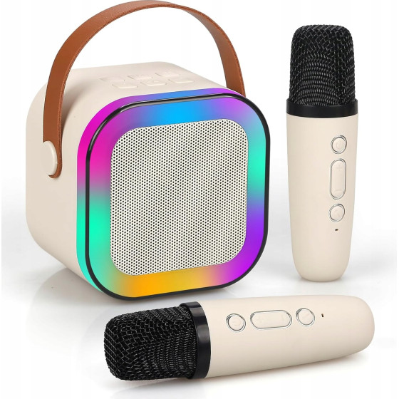 EXTRALINK Kids Mini Karaoke Led Speaker 2x Mic White | Karaoke Set | speaker, 2x microphone, Bluetooth, AUX, Sd Card slot, Rgb Lighting - (EX.35175)