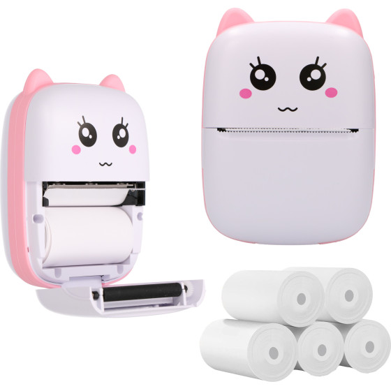 EXTRALINK Set | EPP-001 Pink Thermal Printer + Plain Thermal Paper 5 Rolls | - (EX.33782)