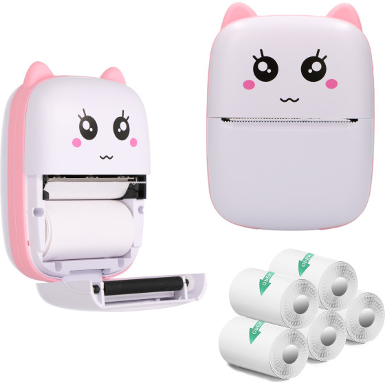 EXTRALINK Set | EPP-001 Pink Thermal Printer + Self-Adhesive Thermal Paper 5 Rolls | - (EX.33799)