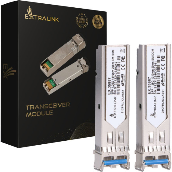 EXTRALINK Sfp 1.25G 2-Pack | Sfp Module | 1,25Gbps, LC/UPC, 1310nm, 20km, Single mode, Dom - (EX.35887)