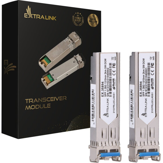 EXTRALINK Sfp 1.25G 2-Pack | Sfp Module | 1,25Gbps, LC/UPC, 1310nm, 2km, Single mode, Dom - (EX.35894)