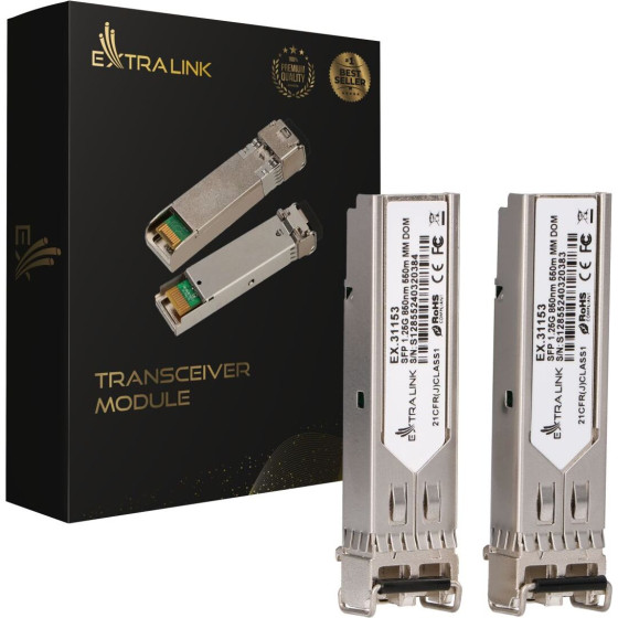 EXTRALINK Sfp 1.25G 2-Pack | Sfp Module | 1,25Gbps, LC/UPC, 850nm, 550m, Multi mode, Dom - (EX.31153)