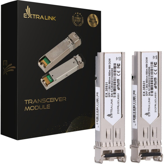 EXTRALINK Sfp 1.25G 2-Pack | Sfp Module | 1,25Gbps, LC/UPC, 850nm, 550m, Multi mode, DOM, Dedicated To HP/Aruba - (EX.35931)