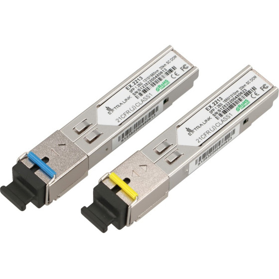 EXTRALINK Sfp 1.25G | Sfp Wdm Module | 1,25Gbps, 1310/1550nm, Single mode, 20km, SC, DOM, Pair - (EX.2213)