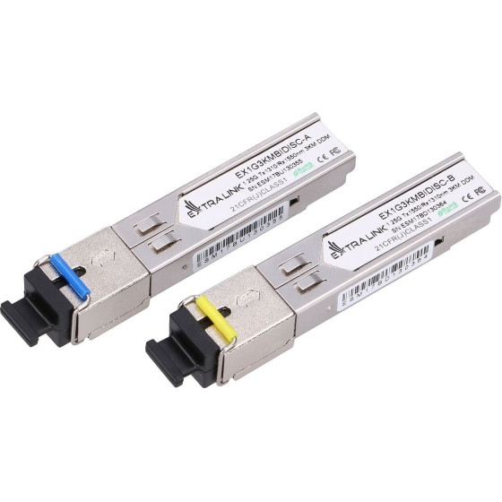 EXTRALINK Sfp 1.25G | Sfp Wdm Module | 1,25Gbps, 1310/1550nm, Single mode, 3km, SC, DOM, Pair - (EX.2220)