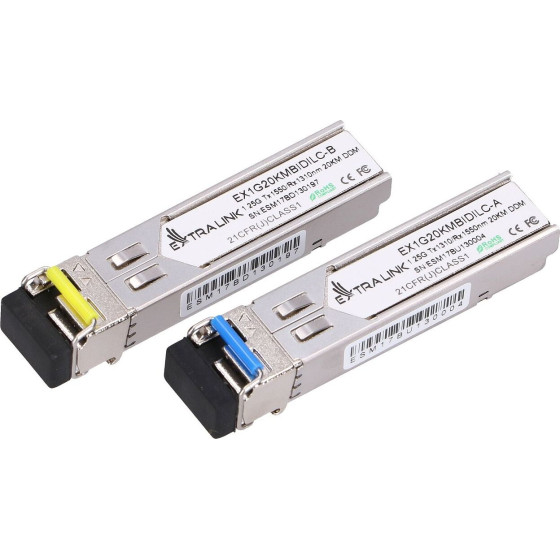 EXTRALINK Sfp Wdm 1.25G 1310/1550nm | Sfp Module | Single mode, 20km, LC, DDM, Pair - (EX.6204)