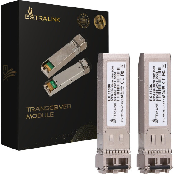 EXTRALINK SFP28 25G 2-Pack | SFP28 Module | 25Gbps, LC/Upc Duplex, 850nm, 100m, Multi mode, Dom - (EX.31306)