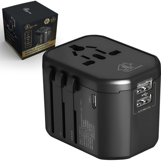 EXTRALINK Smart Life EU/UK/USA/AU/Ch Travel Adapter + USB-C, USB-A - (CHARESL07-WORLD)