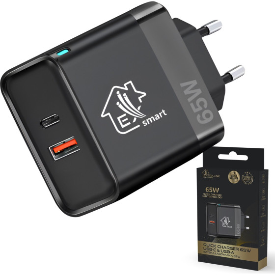 EXTRALINK Smart Life Fast Charger 65W Gan | Charger | USB-C, USB-A - (CHARESL06)