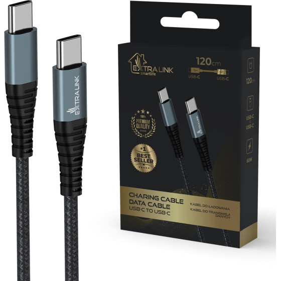 EXTRALINK Smart Life Usb Type-C To Type-C Black | USB-C To USB-C Cable | 120cm - (CABESL07)
