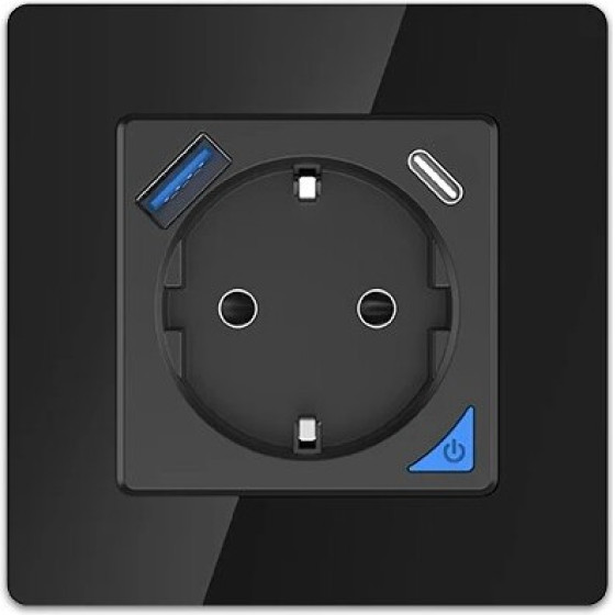 EXTRALINK Smart Life Wall Socket Set Pro | Smart Socket + Frame Set | Color Black, 230V, 1x Usb A, 1x Usb C, Wifi - (EX.35748)