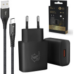 EXTRALINK Smart Life | Usb Type-A To Type-C Cable set, 200cm, Black + 12W Charger | Black - (CAB-CHAR-SET01)