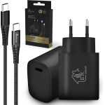 EXTRALINK Smart Life | Usb Type-C To Type-C Cable Set 200cm Black + 18W PD3.0 Charger | Black - (CAB-CHAR-SET02)