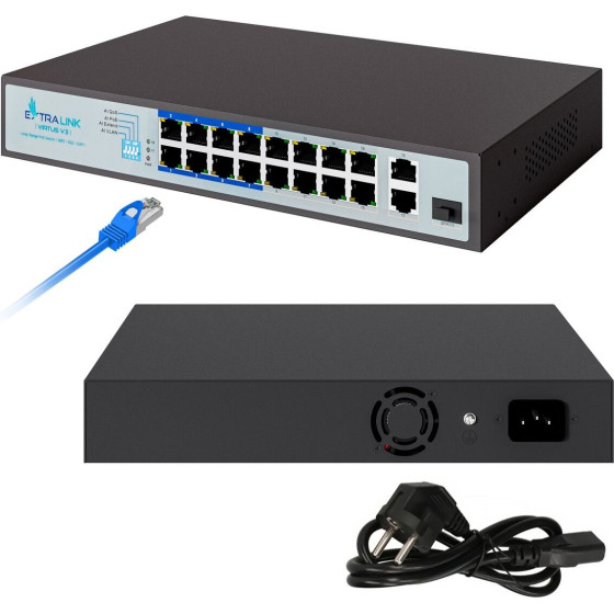 EXTRALINK Virtus V3 | Poe Switch | 16x 100Mb/s PoE/PoE+, 2x Gigabit RJ45 + 1x SFP, 150W - (EX.16101)