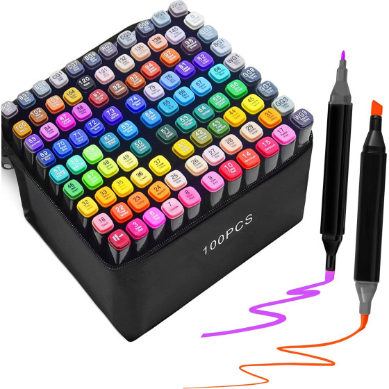 EXTRALINK | Alcohol Marker Set | 100 colors, Dual Tips - (Markery 100SZT)