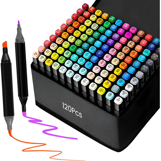 EXTRALINK | Alcohol Marker Set | 120 colors, Dual Tips - (Markery 120SZT)