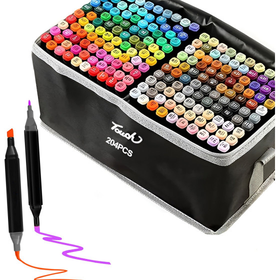 EXTRALINK | Alcohol Marker Set | 204 colors, Dual Tips - (Markery 204SZT)