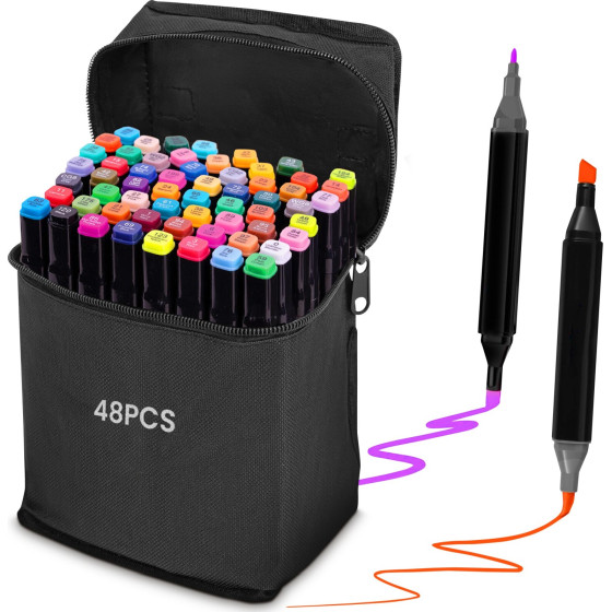 EXTRALINK | Alcohol Marker Set | 48 colors, Dual Tips - (Markery 48SZT)