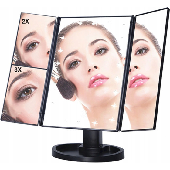 EXTRALINK | Makeup Mirror | With magnification, black, extendable, illuminated, With Stand - (EX.23803)