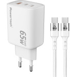 Powertech ��������� ������ �� �������, USB/2x USB-C, 65W, GaN, ������ - (PT-1415)