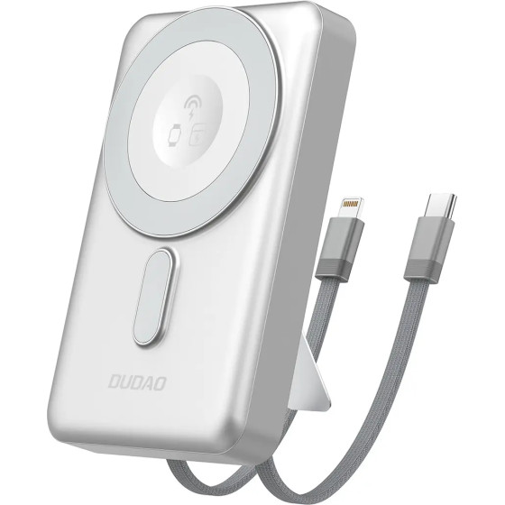 Dudao K29 10000mAh Pd 20W Magsafe Powerbank With Metal Case, Stand And Built-In USB-C/ Lightning Cables - Silver - (K29 silver)