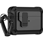 Hurtel Airpods 4 Pro Armor Case With Carabiner - Black - (Pro Armour Airpods Case With hook- Airpods 4 black)