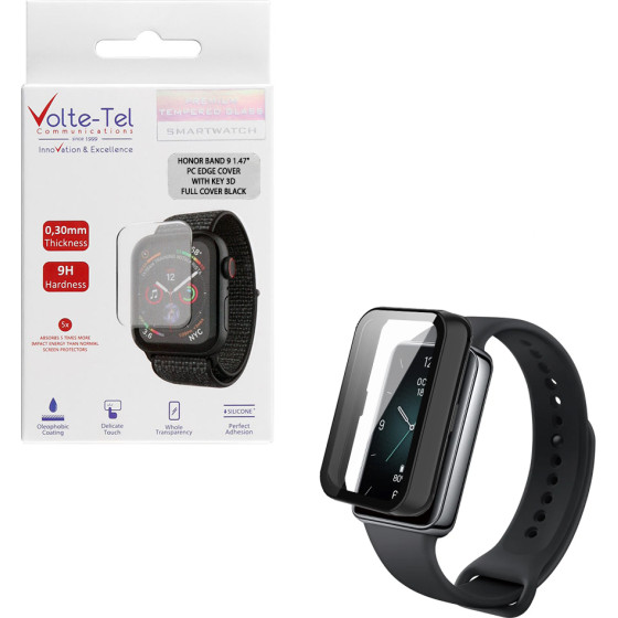 Volte-Tel Tempered Glass Honor Band 9 1.47'' 9H 0.30mm Pc Edge Cover With Key 3D Full Glue Full Cover BLACK