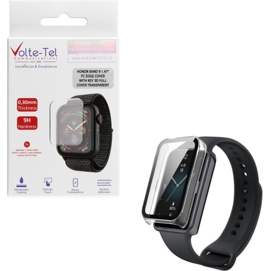 Volte-Tel Tempered Glass Honor Band 9 1.47'' 9H 0.30mm Pc Edge Cover With Key 3D Full Glue Full Cover TRANSPARENT