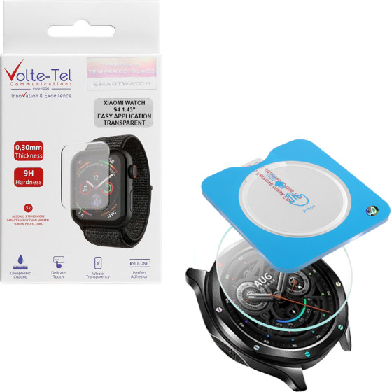 Volte-Tel Tempered Glass Xiaomi Watch S4 1.43'' 9H 0.30mm 2.5D Easy Application Full Glue Full Cover TRANSPARENT