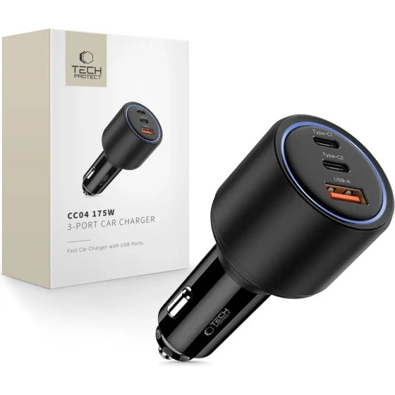 Tech-Protect CC04 3-Port PD175W Car Charger - Black - (27660-0)