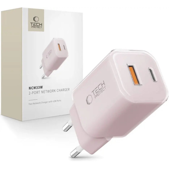 Tech-Protect NCM33W 2-Port PD33W/QC3.0 Wall Charger - Pink - (27703-0)