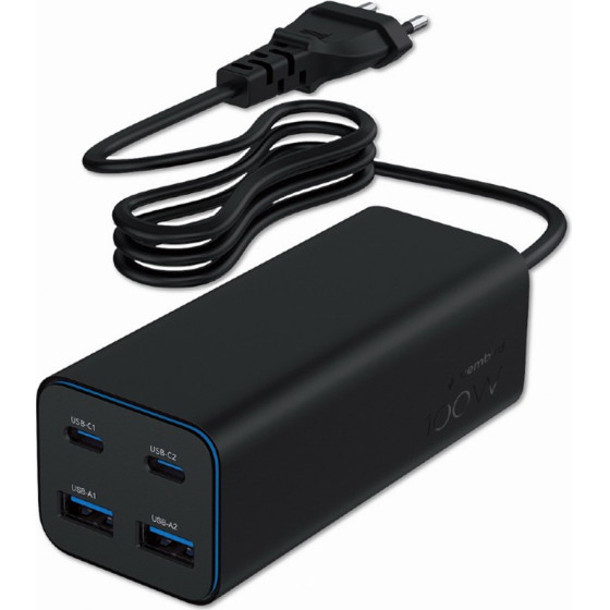 Gembird 4-Port 100W Gan Usb Pd Fast Charger Black - (TA-UC-2A2C-PD100-01-BK)