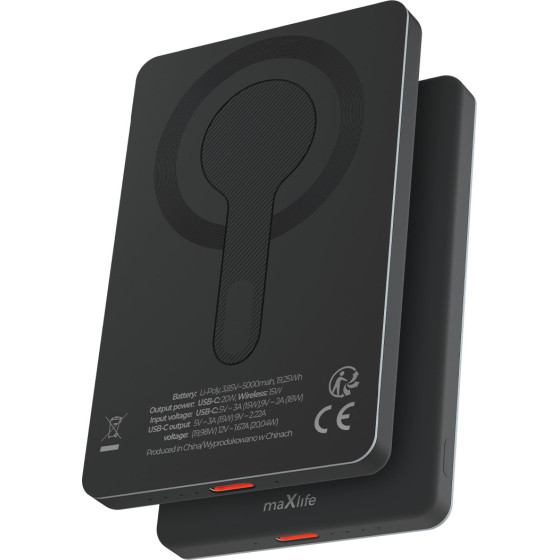 Maxlife Wireless Power Bank MXPB-05 20W Pd 5000 Mah Magnetic black