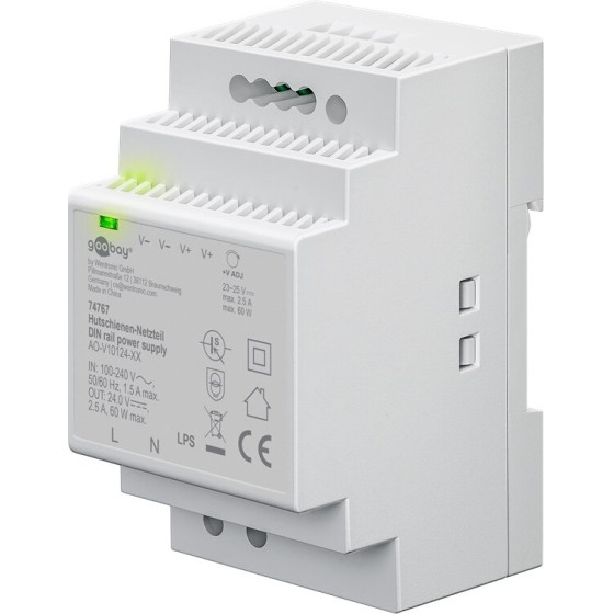 Goobay Din Rail Power Supply 24 V (DC), 2.5 A, 60 W - (74767)