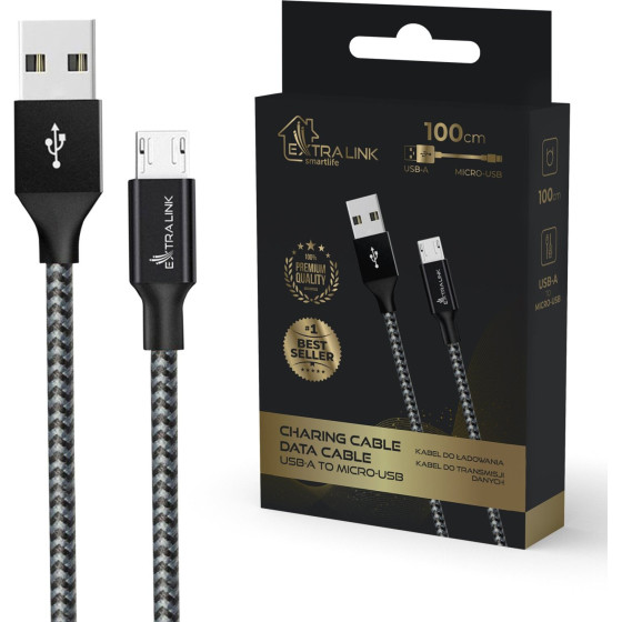 EXTRALINK Smart Life Cable 15W, USB-A To MICRO-USB, 100CM, PVC, 5V 2.4A, Black - (CABESL09)